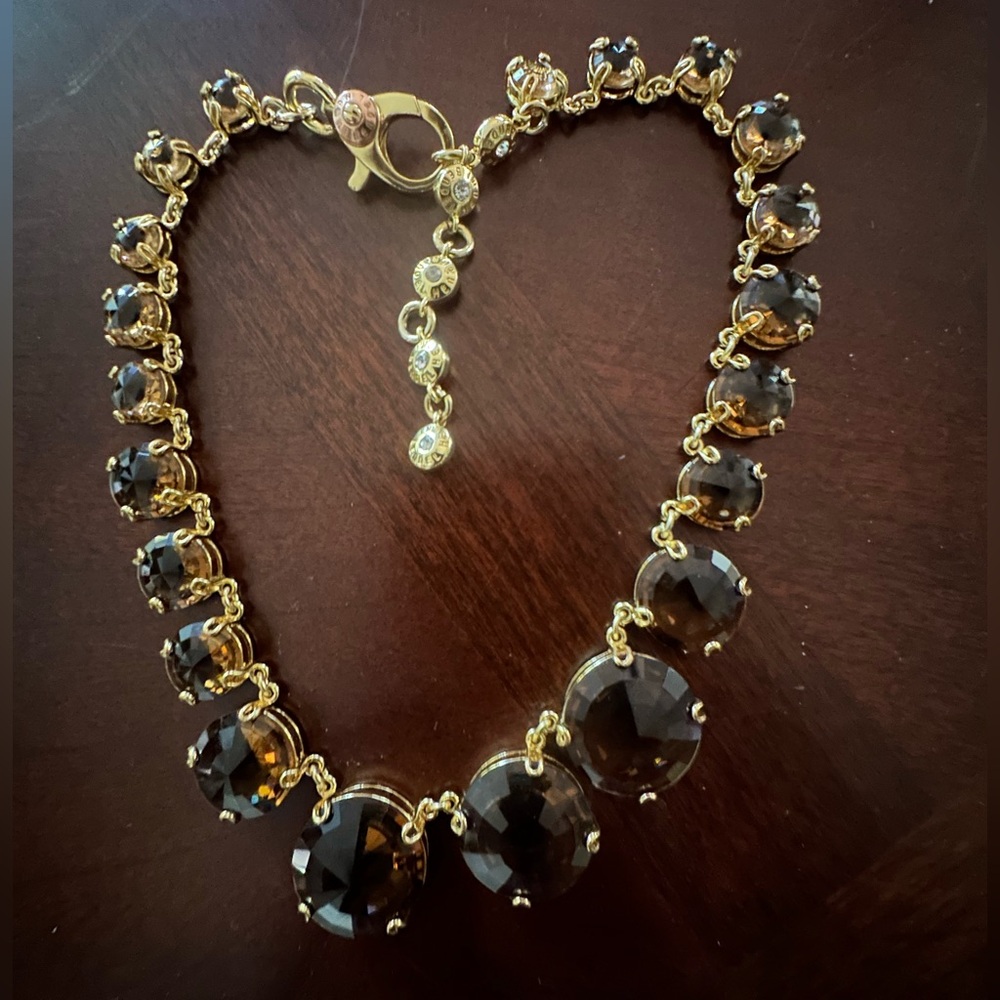 NWOT Henri Bendel Hand Me Down Statement Necklace 18k Gold GP Amber Crystals